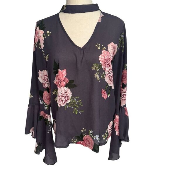 Live 4 Truth Gray Pink Floral Long Wide Sleeve V Neck Lightweight Blouse size m - Picture 13 of 13